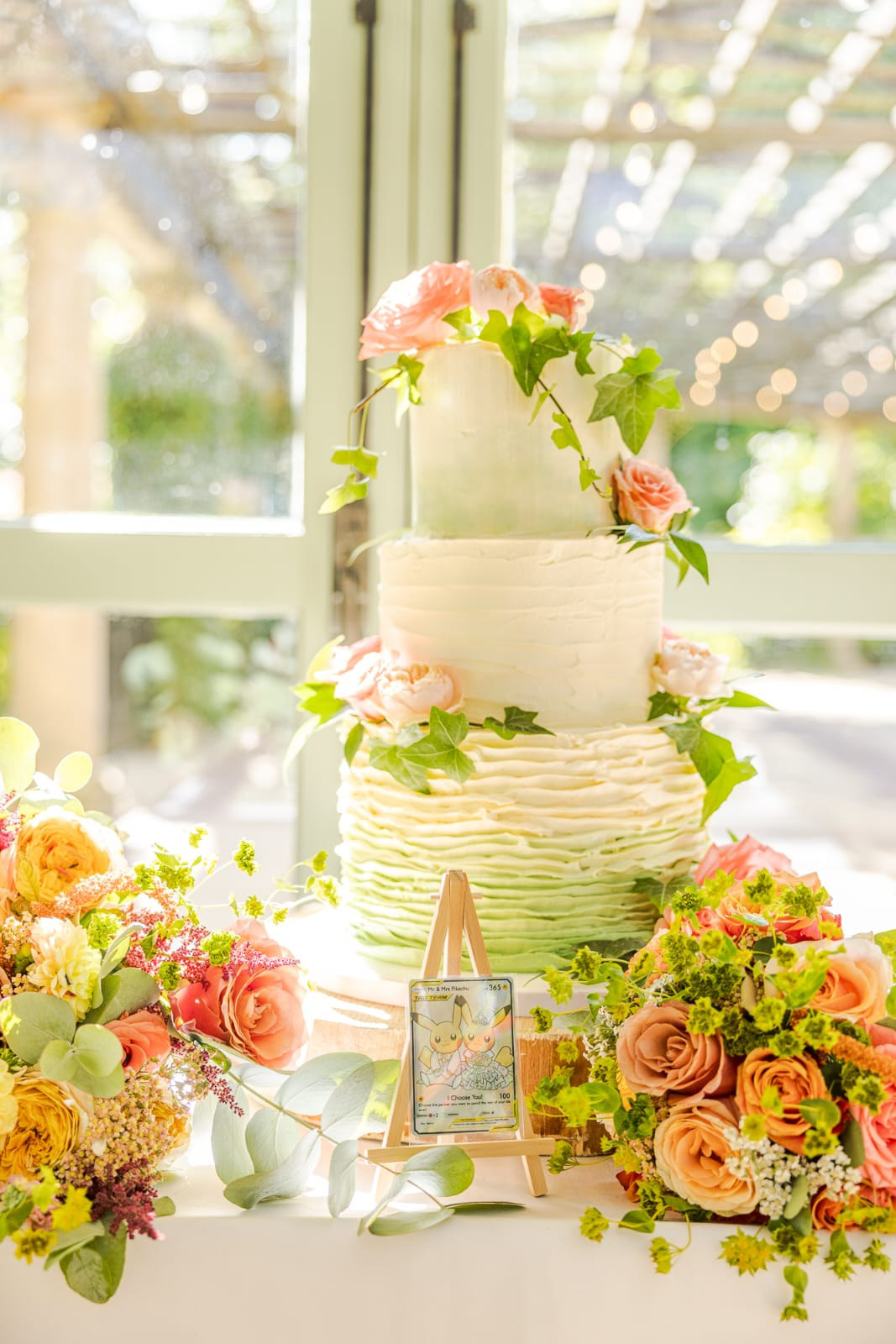Meadow-style ceremony arrangement at the front of a venue