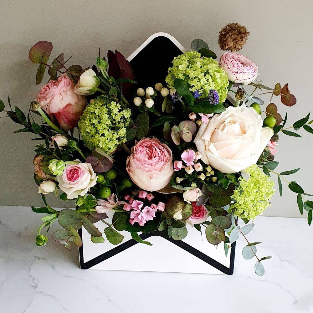 Bouquet of seasonal blooms photographed close up